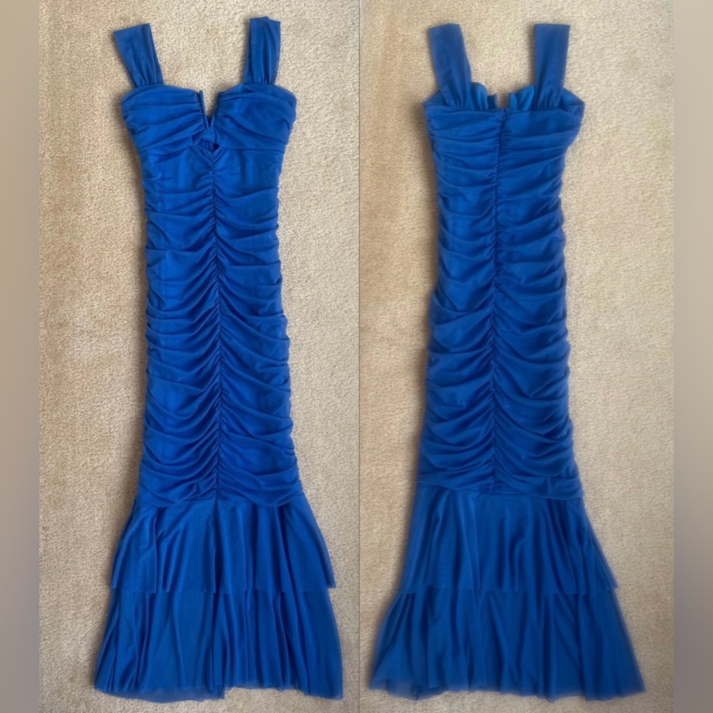 Ruched Bodycon Cut Out Mermaid Fishtail Mesh Sleeveless Maxi Dress Women's Large